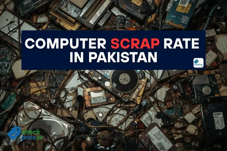 Mixed computer scrap including motherboards, RAM, processors, and hard drives used for updated computer scrap rate in Pakistan.