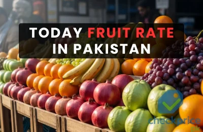 Fresh fruits in a Pakistani mandi showing apples, oranges, bananas and seasonal fruit rates in Pakistan.